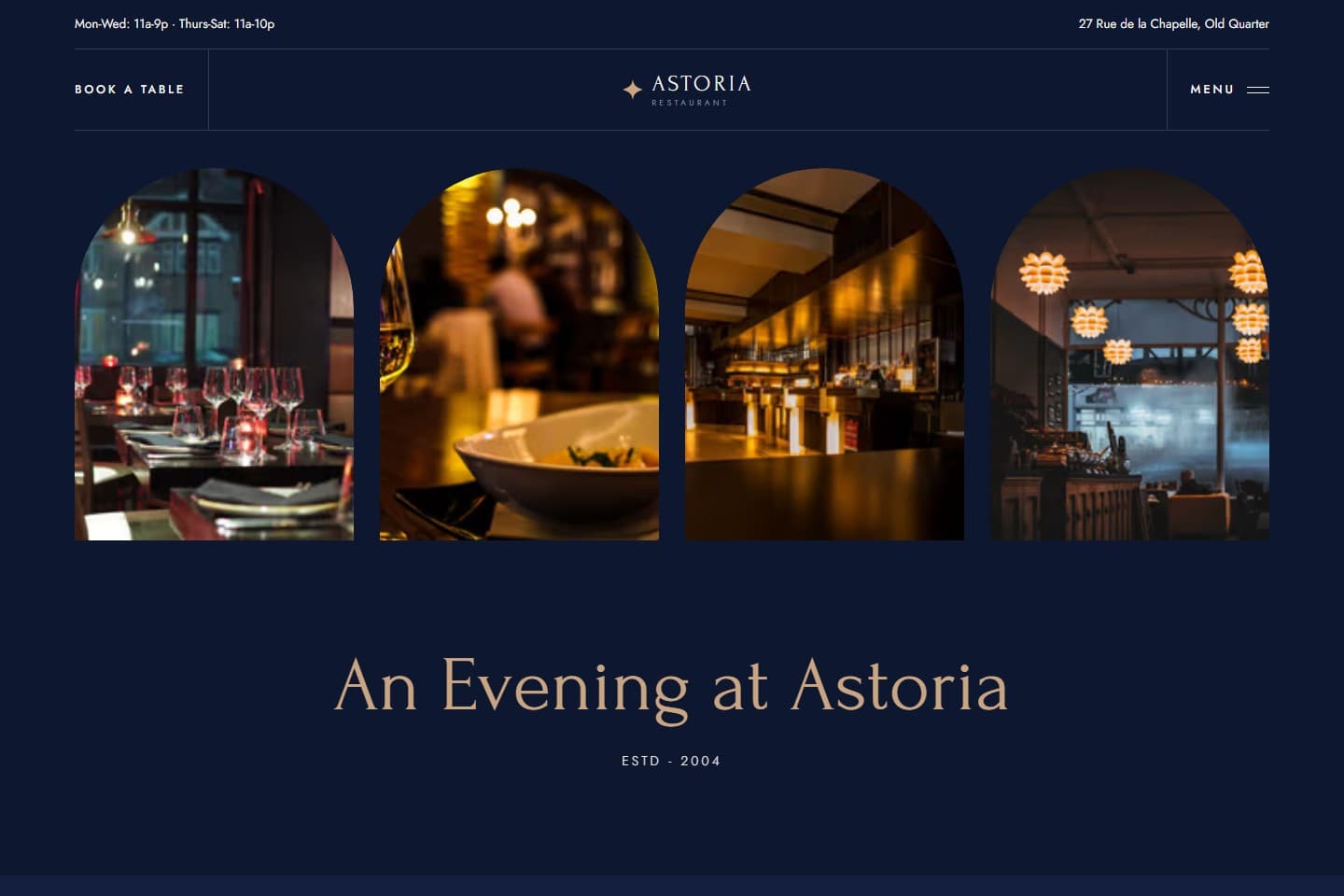 Published Astoria restaurant website created with Senloease