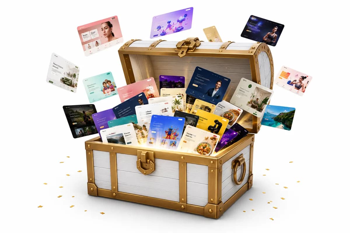 A treasure chest overflowing with premium website templates